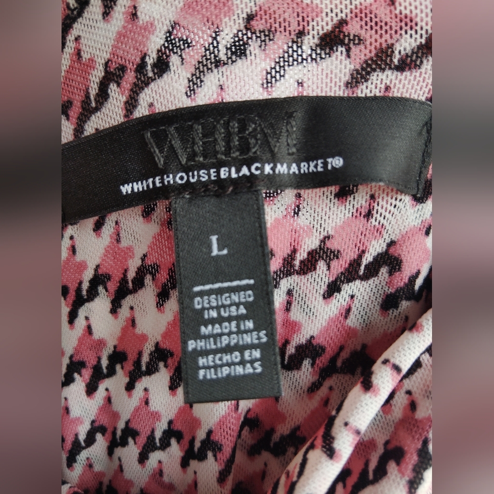 WHBM Women's Pink Houndstooth Ruched Mesh Top sz L - Picture 5 of 7